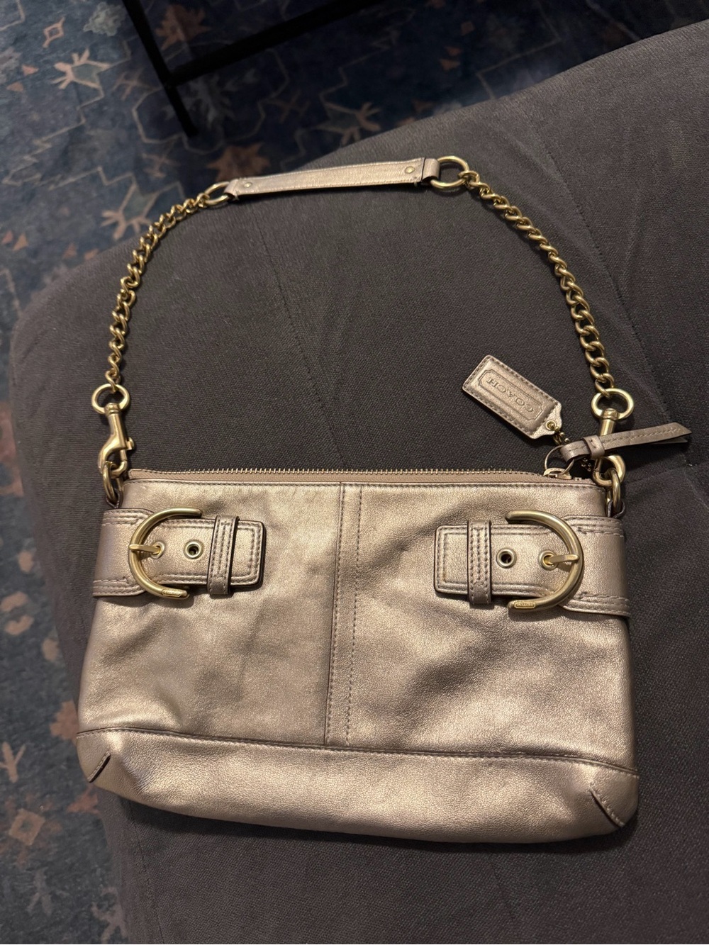 Coach Metallic Gold Leather Shoulder Bag with Chain Strap